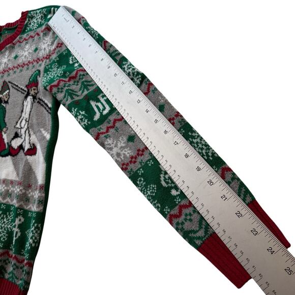 Ugly Christmas Sweater The BEATLES Abbey Road Elves Music Notes Men's Small - Picture 8 of 8